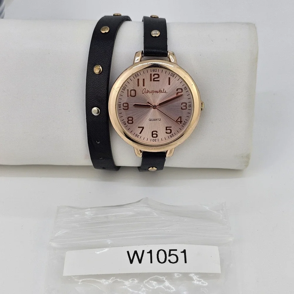 Aeropostale Double Wrap Analog Women's Watch 40MM Black Leather Band New Battery